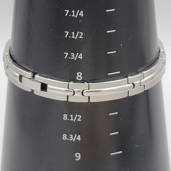 Stainless Steel Mens Bracelet 8 Inch Silver Tone Link Chain Fold Over Clasp - Picture 6 of 6